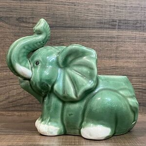 SOLD Ceramic Green Elephant Planter